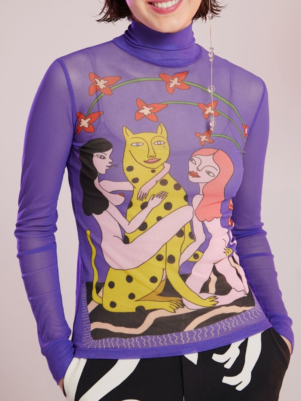 Desigual Purple Sheer Mesh Top with Colorful Graphic